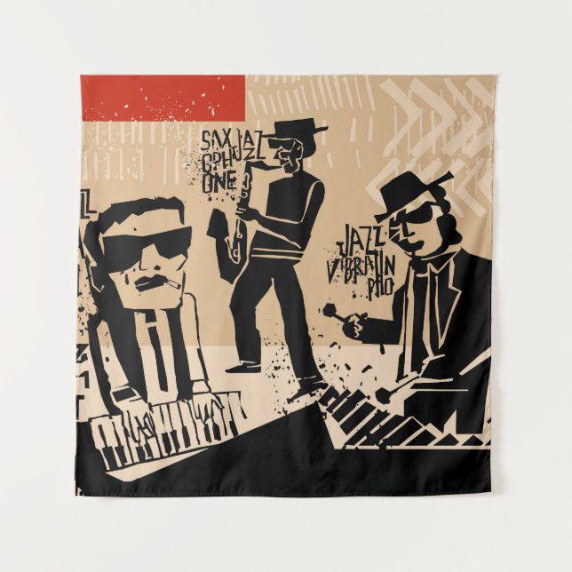 Vintag Jazz Band Poster: Cooles Design Wandteppich (Vorderseite)