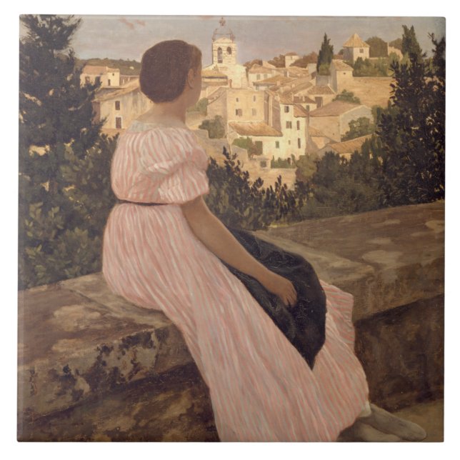 Vintag Jean Frederic Bazille Das rosa Kleid Fliese (Vorderseite)