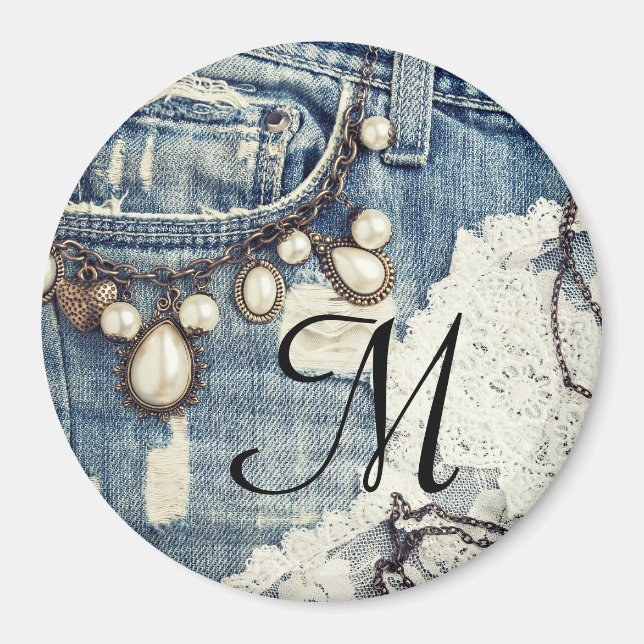 Vintag Jeans Viktorianisch Monogram Initial Magnet (Vorne)
