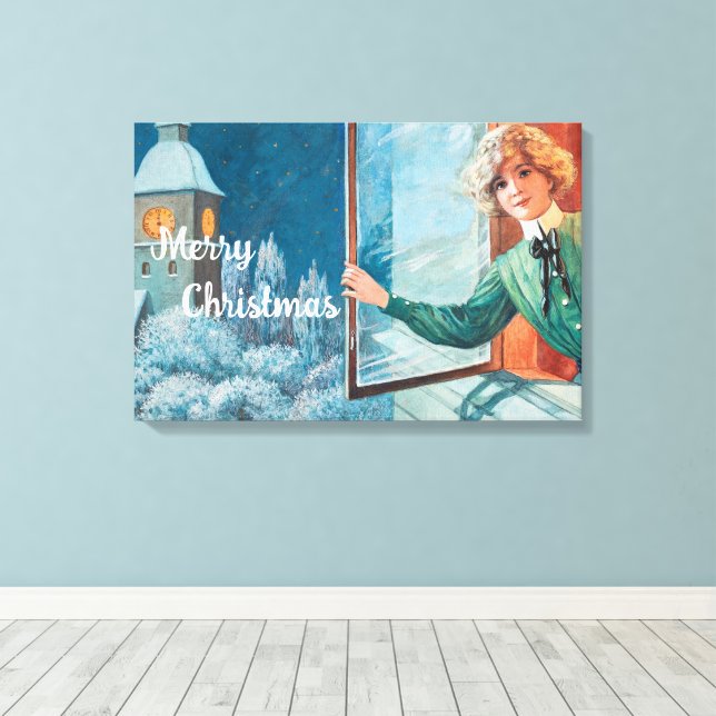 Vintag Jenny Nyström Custom Frohe Weihnachten Leinwanddruck (Insitu (Holzboden))