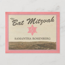 Vintag Jerusalem Bat Mitzvah Save the Date rosa Ankündigungspostkarte