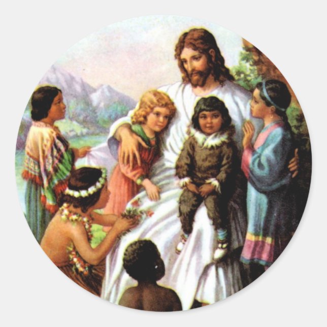 Vintag Jesus Lieben Alle Kinder Sticker (Vorderseite)