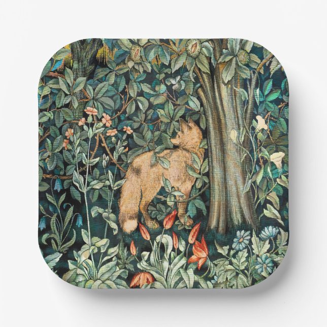 Vintag John Dearle "Greenery" - Blume und Fuchs vo Pappteller (Vorderseite)