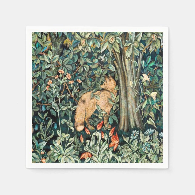 Vintag John Dearle "Greenery" - Blume und Fuchs vo Serviette (Vorderseite)