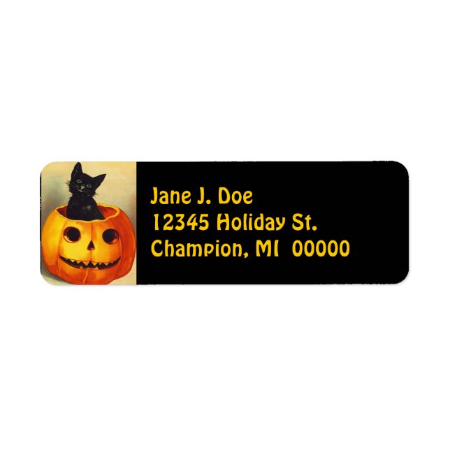 Vintag JOL Pumpkin Black Kitten Address Labels (Vorne)