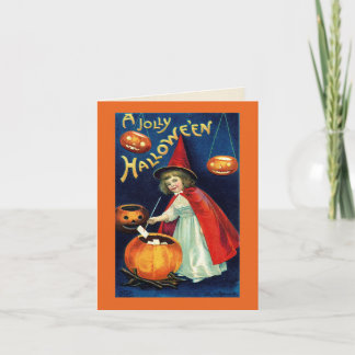 Vintag Jolly Halloween Girl Witch Karte