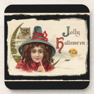 Vintag Jolly Halloween Hexe Getränkeuntersetzer