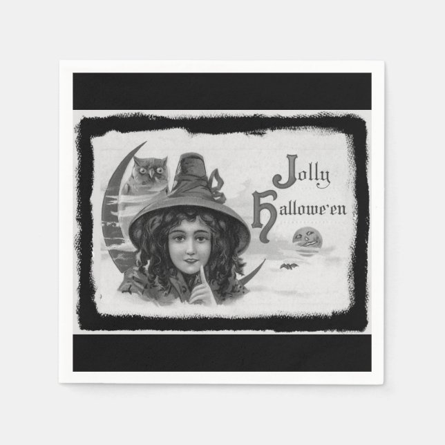Vintag Jolly Halloween Hexe Serviette (Vorderseite)