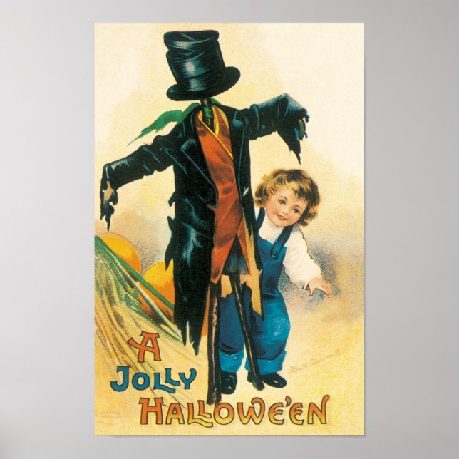 Vintag Jolly Halloween Scarecrow Ellen Clapsaddle Poster (Vorne)
