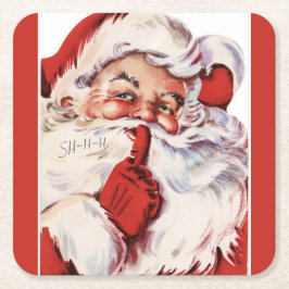 Vintag Jolly Old Santa Shhh Red Rechteckiger Pappuntersetzer