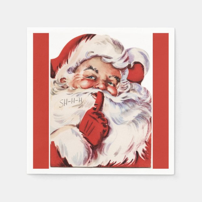 Vintag Jolly Old Santa Shhh Red Serviette (Vorderseite)