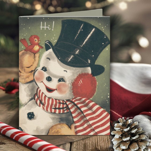 Vintag Jolly Retro Snowman Holiday Karte (Vintage Jolly Retro Snowman Holiday Card)