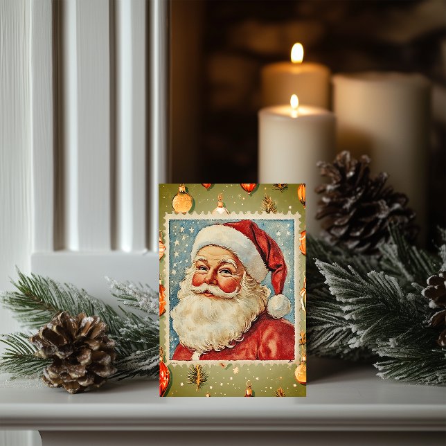 Vintag Jolly Santa Christmas Briefmarke Karte (Von Creator hochgeladen)