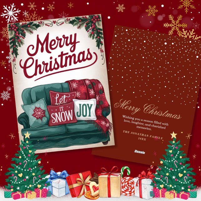 Vintag Joyful Sofa Weihnachtsgrüße Feiertagskarte (Von Creator hochgeladen)