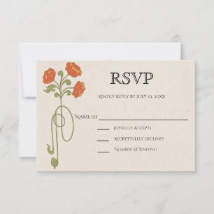Vintag Jugendstil Orange Verona Sunset Blume RSVP Karte