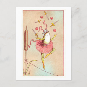 Vintag Juggling Circus Frog Postkarte