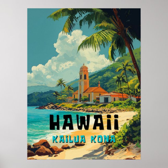 Vintag Kailua Kona Hawaii Beach Poster (Vorne)