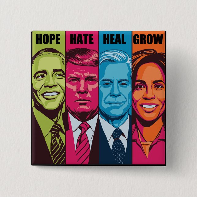 Vintag Kamala Harris Hope Hate Heal Grow Button (Vorderseite)
