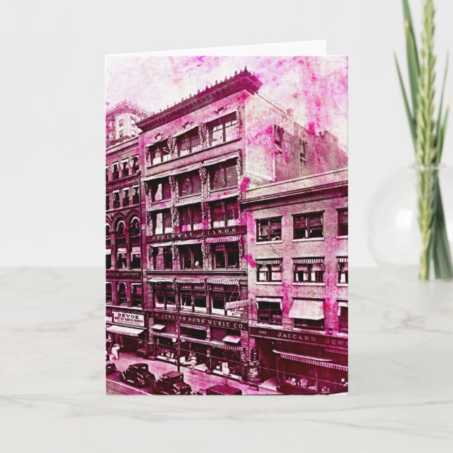Vintag Kansas City Pink Grunge Karte (Vorderseite)