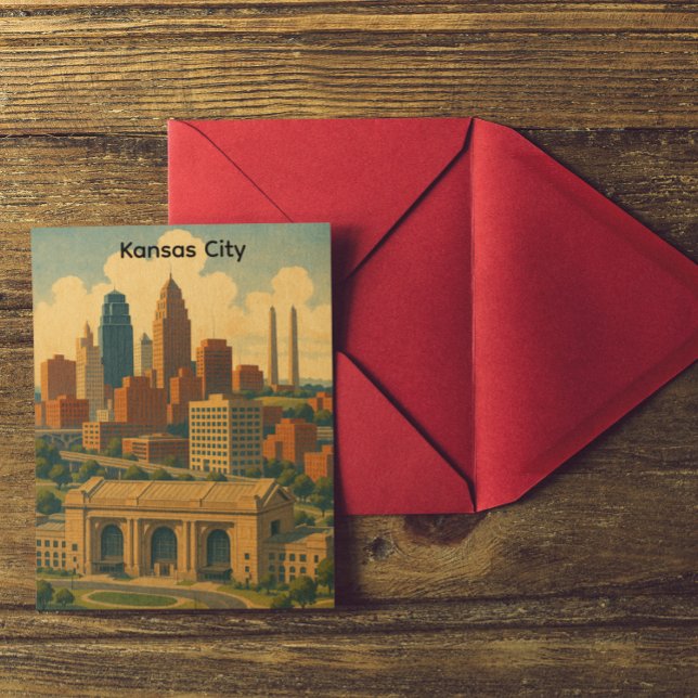 Vintag Kansas City Silhouette Skyline Postkarte (Vintage Kansas City Silhouette Skyline Postcard)