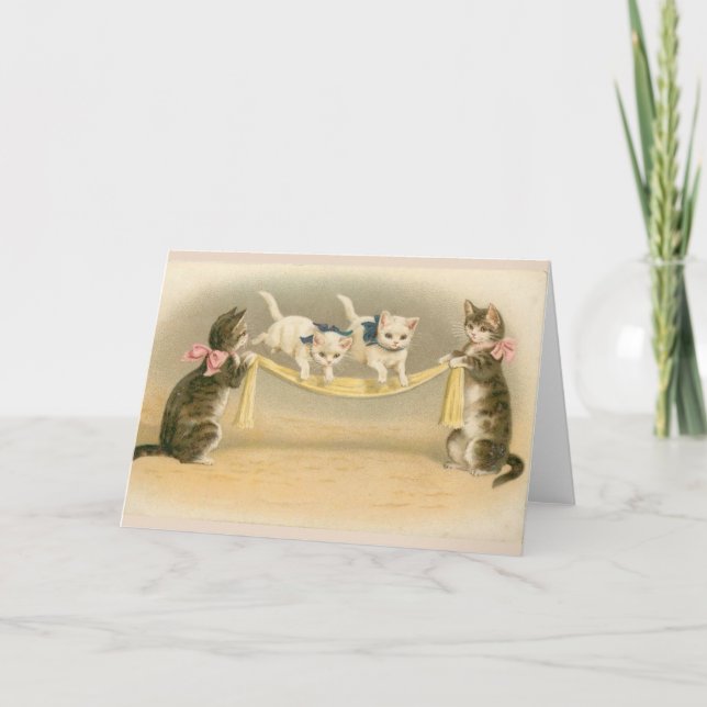 Vintag - Kätzchen, die Jump Rope spielen Karte (Vorderseite)