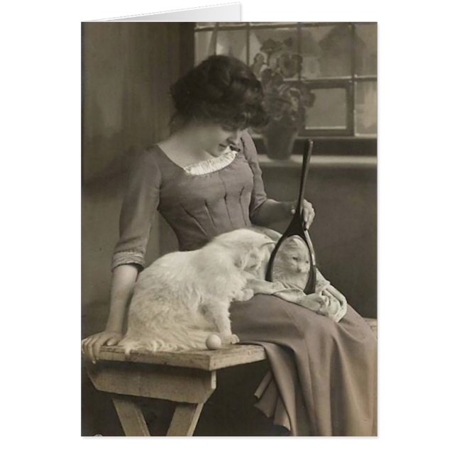 Vintag - Katze schaut im Spiegel, (Vorne)