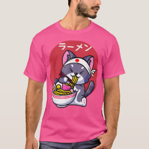 Vintag Kawaii Anime Ramen Cat Japanisches Lebensmi T-Shirt
