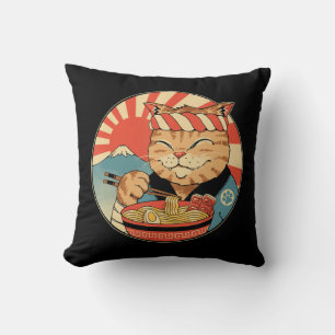 Vintag Kawaii Ramen Cat Neko Anime Japanese Noodl Kissen