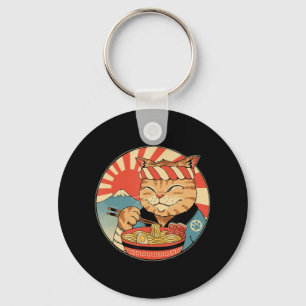Vintag Kawaii Ramen Cat Neko Anime Japanese Noodl Schlüsselanhänger
