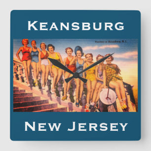Vintag Keansburg, NJ Beach Scene - Jersey Shore Quadratische Wanduhr
