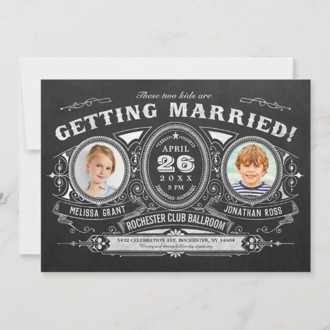 Vintag Kids Foto Hochzeit Einladungen Chalkboard (Vorderseite)
