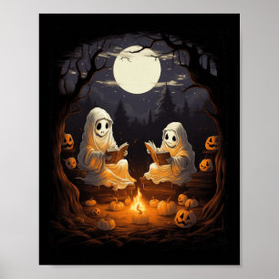Vintag Kids Halloween Camping Lesen Lehrer Boo Poster