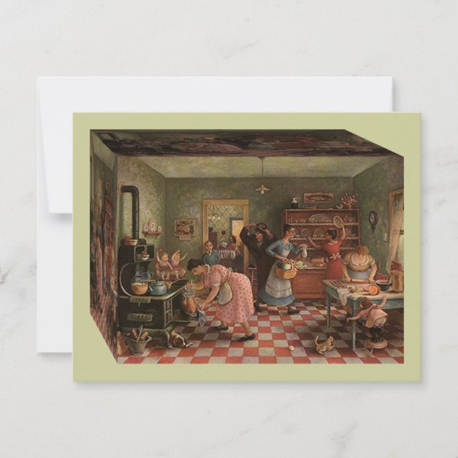 Vintag Kitchen Scene ~ Family Wiedersehen Einladun Einladung (Vorderseite)