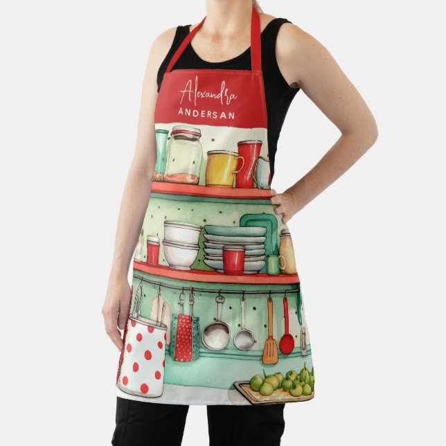 Vintag Kitchen Wasserfarbe Rote Schriftzeichen Schürze (InSitu)