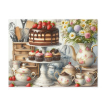 Vintag Kitchenette Geschirr Kuchen und Teekanne Po