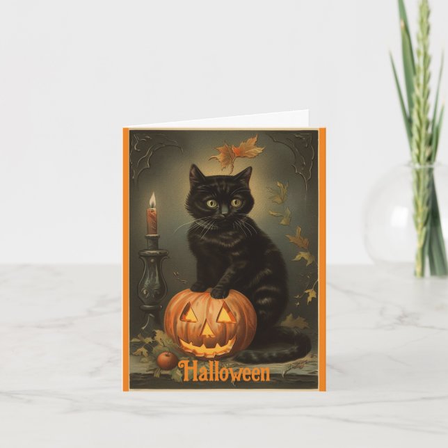 Vintag Kitten Halloween Grußkarte Karte (Vorderseite)