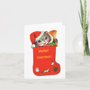 Vintag Kitten in Weihnachten Strumpf Karte