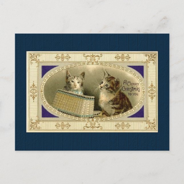 Vintag Kitten Weihnachten Postkarte (Vorderseite)