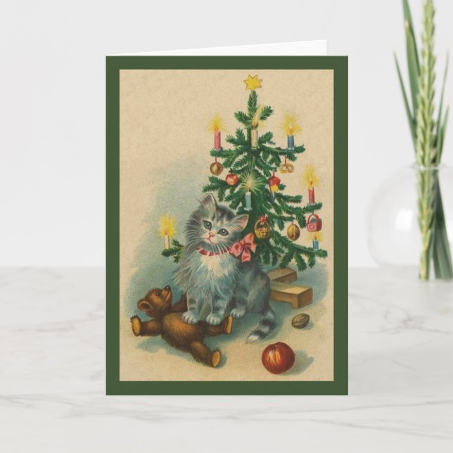 Vintag Kitten Weihnachtsgrüßkarte Feiertagskarte (Vorderseite)
