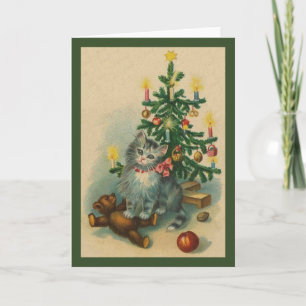 Vintag Kitten Weihnachtsgrüßkarte Feiertagskarte