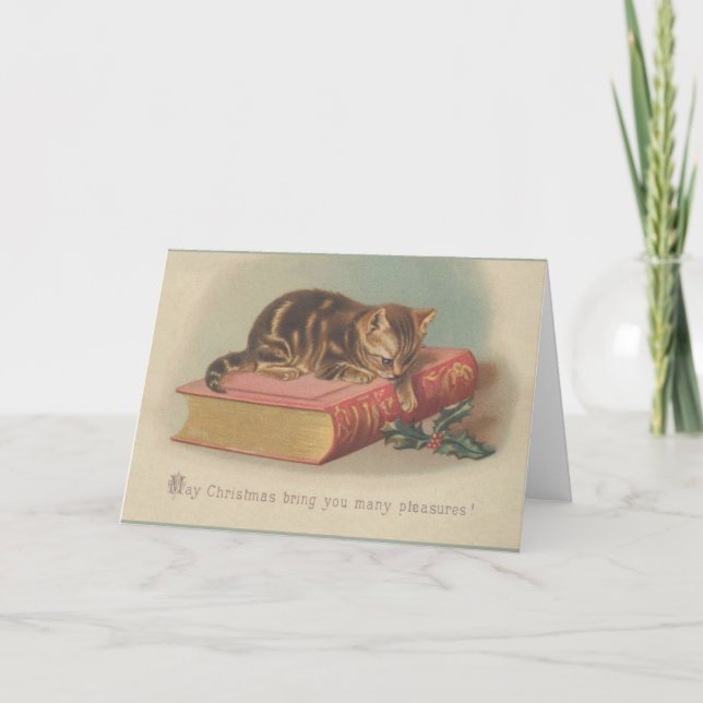 Vintag Kitten Weihnachtsgrüßkarte Feiertagskarte (Vorderseite)