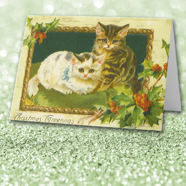 Vintag Kitten Weihnachtsgrüßkarte Feiertagskarte (Von Creator hochgeladen)