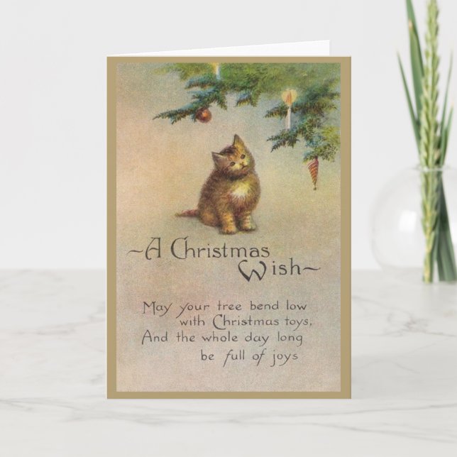 Vintag Kitten Weihnachtsgrüßkarte Feiertagskarte (Vorderseite)