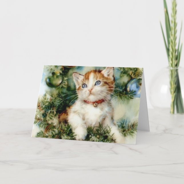 Vintag Kitten Weihnachtskarte Feiertagskarte (Vorderseite)
