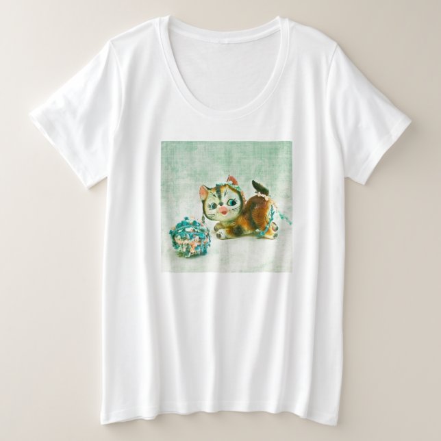 Vintag Kitty Cat Große Größe T-Shirt (Design vorne)