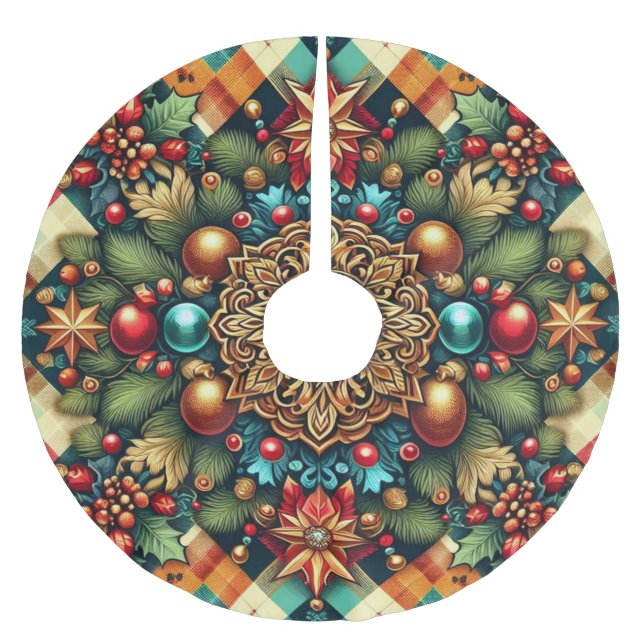 Vintag/klassisch farbenfrohe Weihnachten Polyester Weihnachtsbaumdecke (Vorderseite)