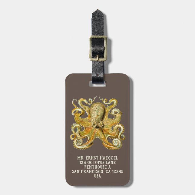 Vintag Kraken, Octopus Gamochonia, Ernst Haeckel Gepäckanhänger (Vorderseite vertikal)