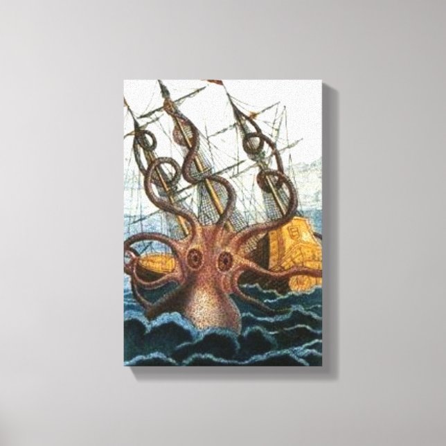 VINTAG KRAKEN PRINT LEINWANDDRUCK (Vorderseite)