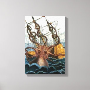 VINTAG KRAKEN PRINT LEINWANDDRUCK