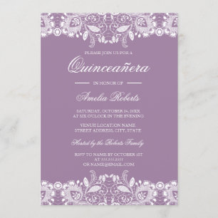 Vintag Lace Lila Quinceanera Einladung